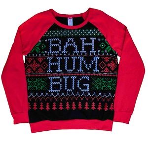 Holiday Time size Medium Christmas sweatshirt black, green, red & glitter GUC